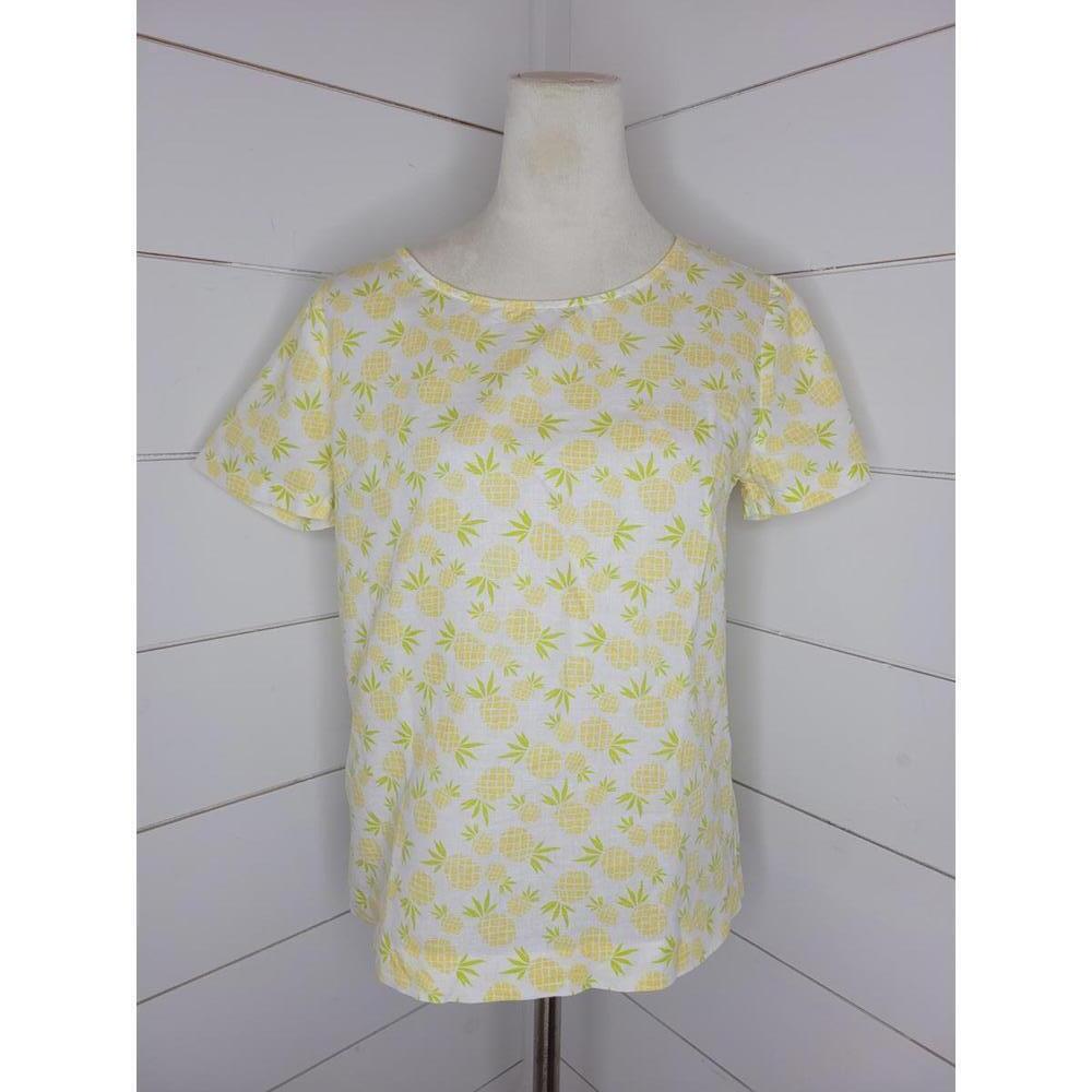 J Crew small white with pineapples blouse
